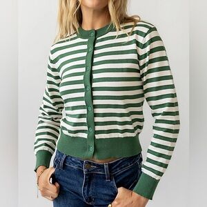 Bohme Green and Cream Striped Cardigan